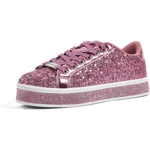 Lucky Step Women's Pink Platform Glitter Sneakers Sparkly Bling Shiny Dressy